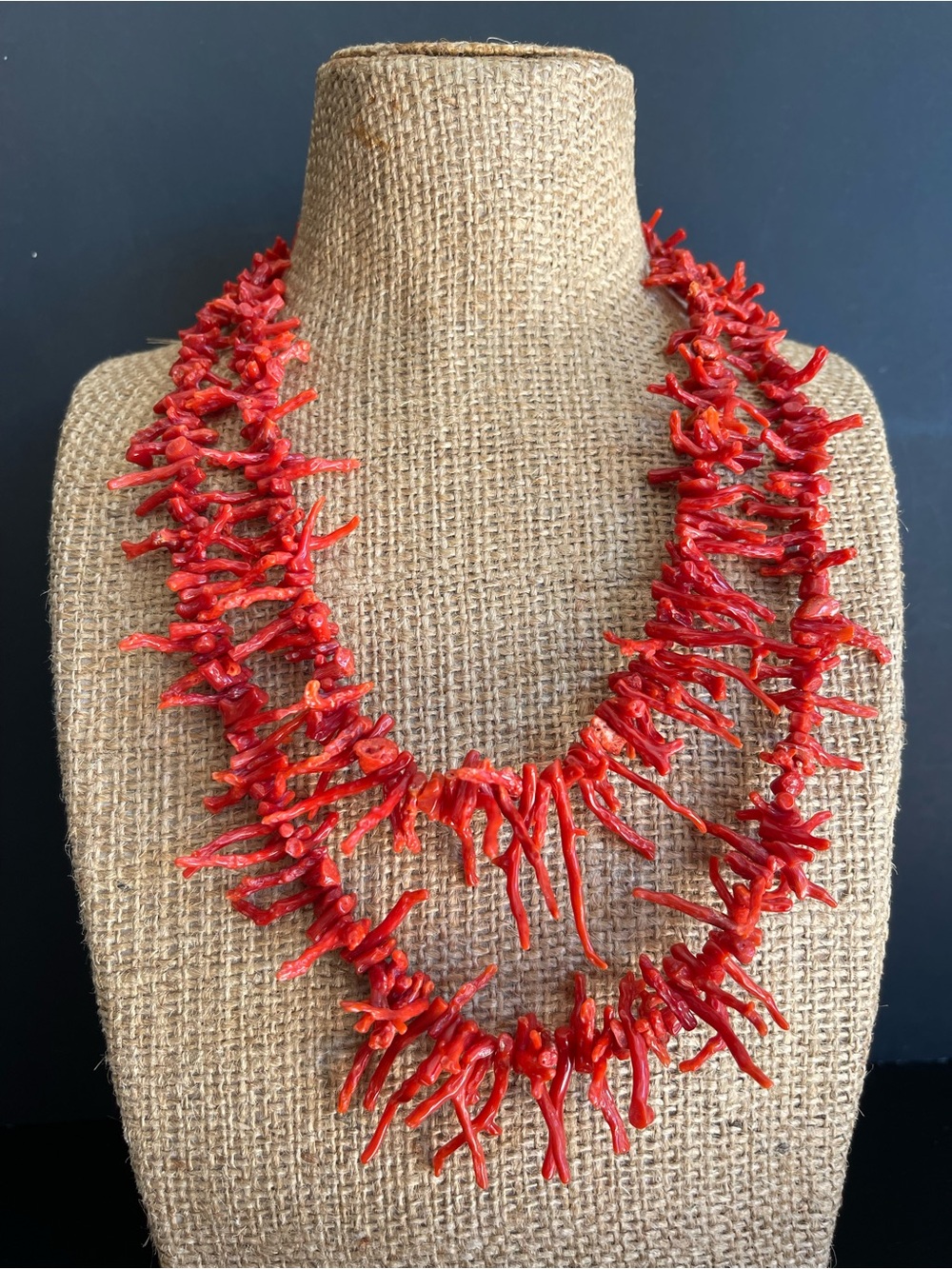 Vintage natural Red Coral Branch Double Strand Necklace.
